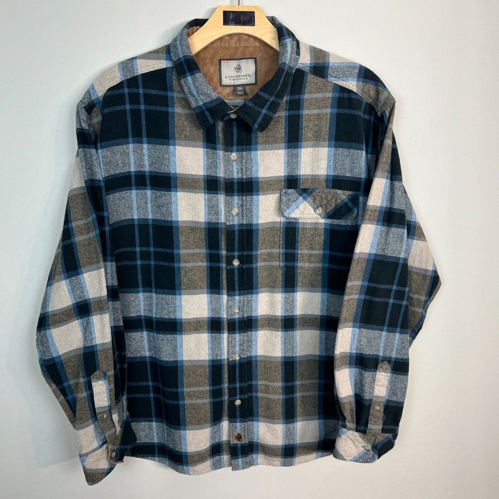 Legendary Whitetails Flannel‎ Shirt 3XL Mens Blue Plaid Button Up Pocket